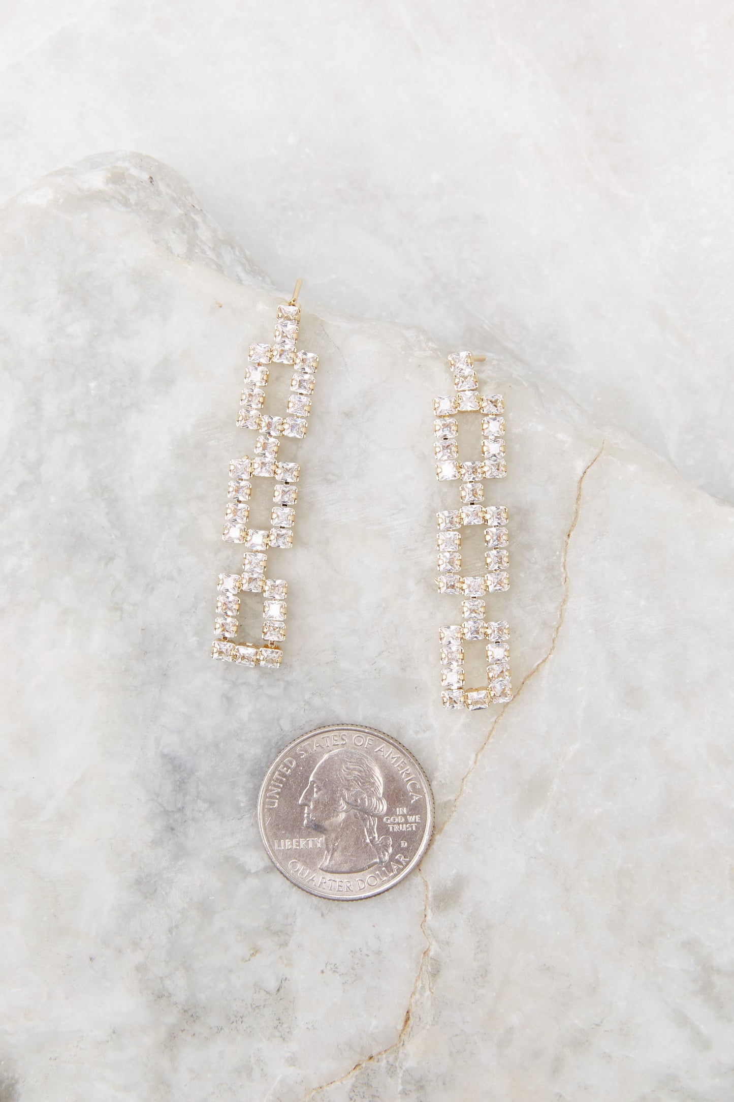 Drop Square Gold Crystal Earrings
