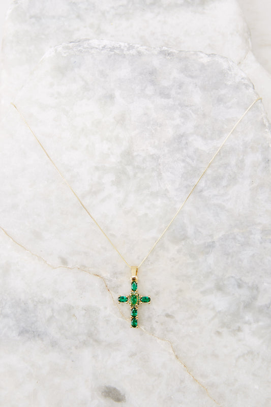 Eternity Emerald Green Cross Necklace