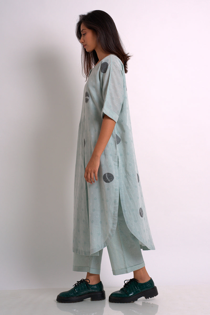 Dusty Sea Green Cotton Woven Kurta With Cotton Bottom