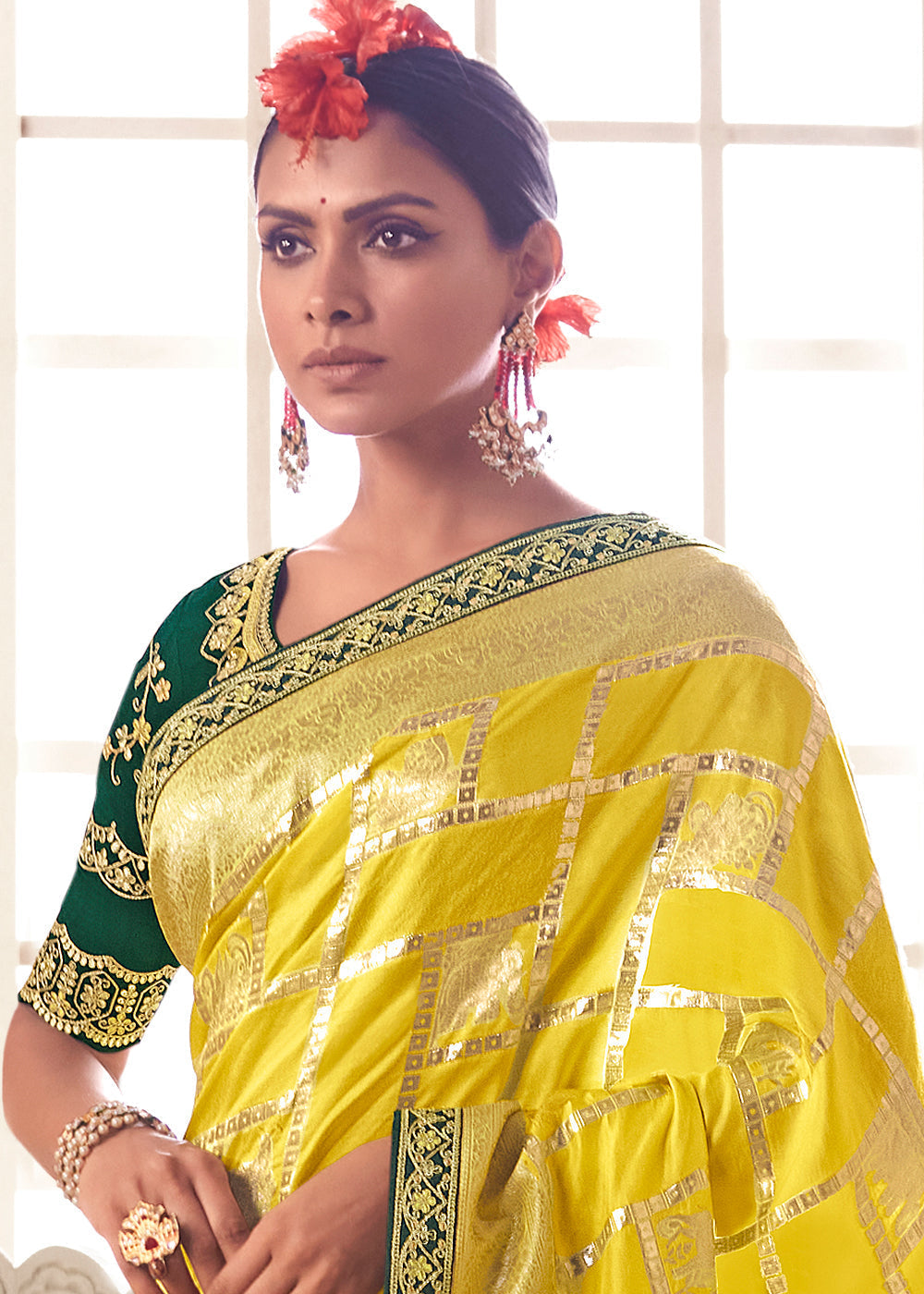 Butter Yellow Woven Dola Silk Saree with Contrast Embroidered Border