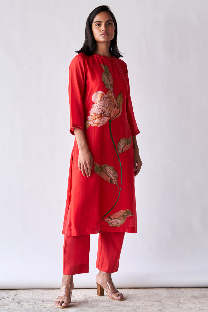 Red Bemberg Silk Co-ord Set