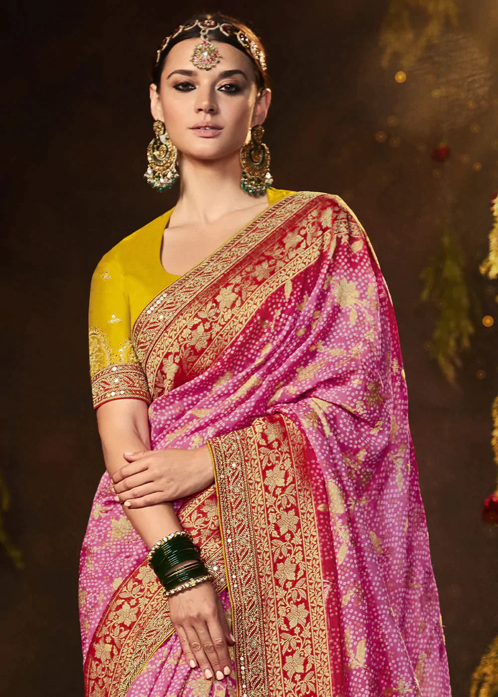 Taffy Pink Zari Weaving Georgette Silk Saree with Embroidery Designer Blouse