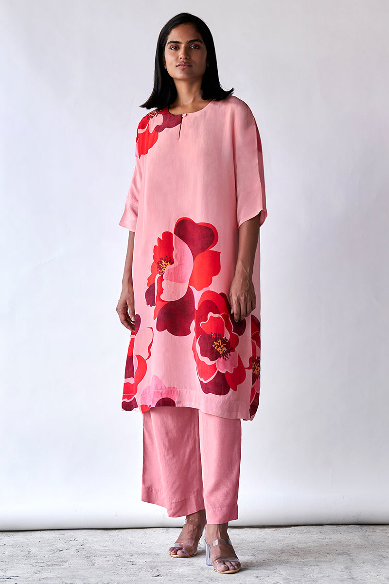 Peach Bemberg Crepe Silk Co-ord Set