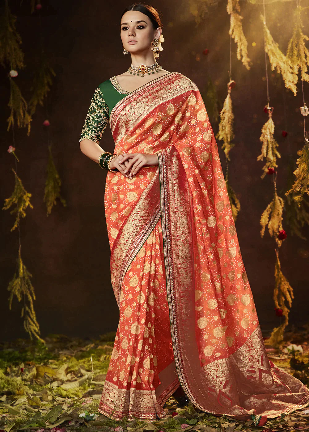 Imperial Red Zari Weaving Georgette Silk Saree with Embroidery Designer Blouse