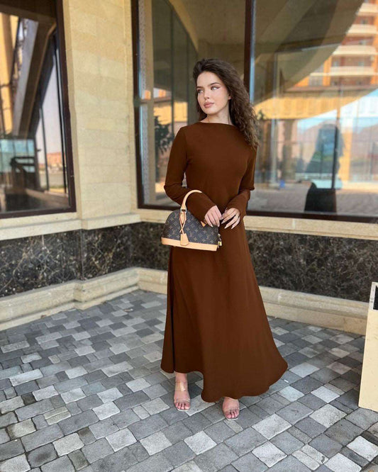 Vesta Solid Chocolate Brown Crepe Maxi