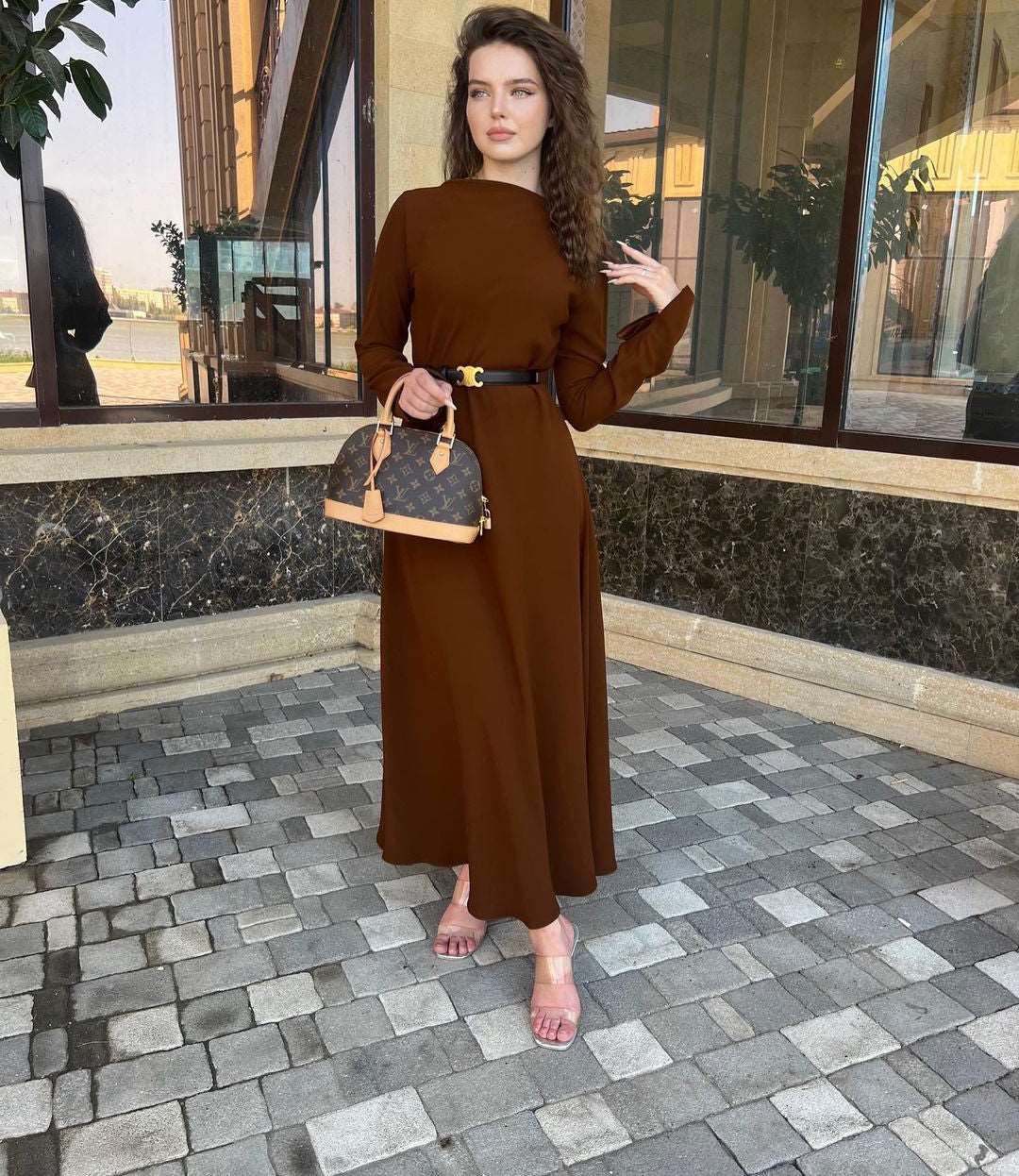 Vesta Solid Chocolate Brown Crepe Maxi