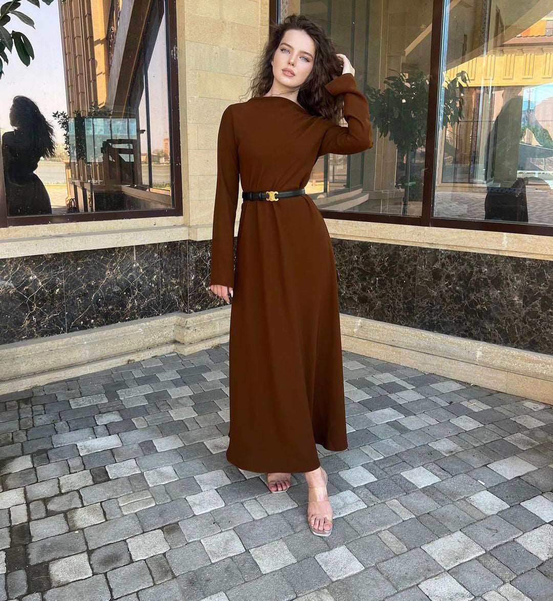 Vesta Solid Chocolate Brown Crepe Maxi