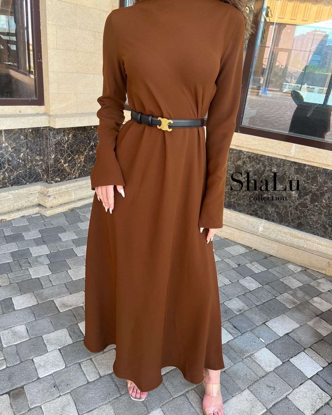 Vesta Solid Chocolate Brown Crepe Maxi