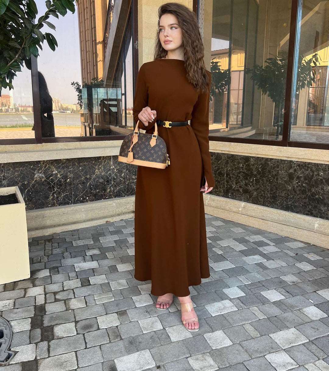 Vesta Solid Chocolate Brown Crepe Maxi