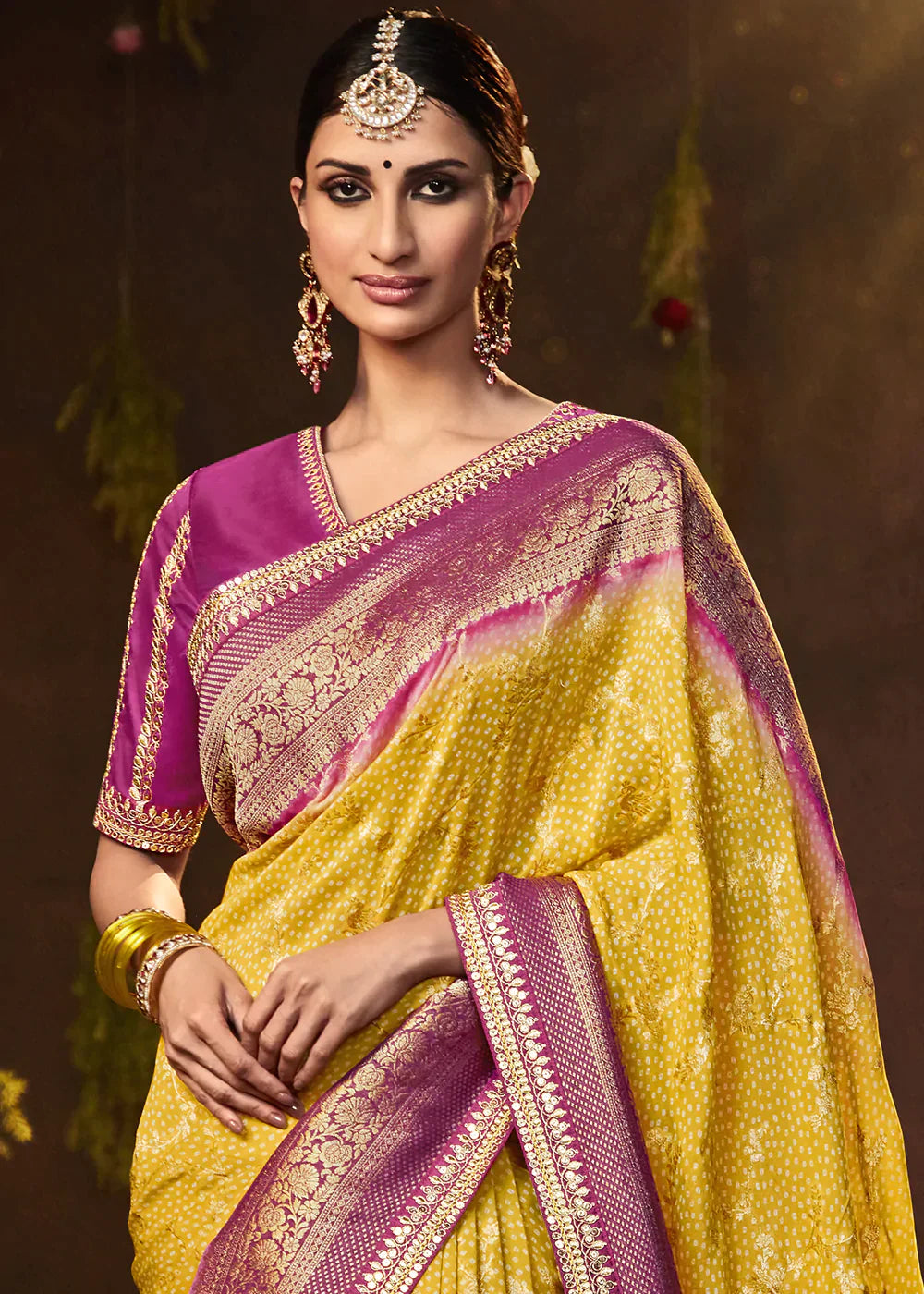 Aureolin Yellow Zari Weaving Georgette Silk Saree with Embroidery Designer Blouse