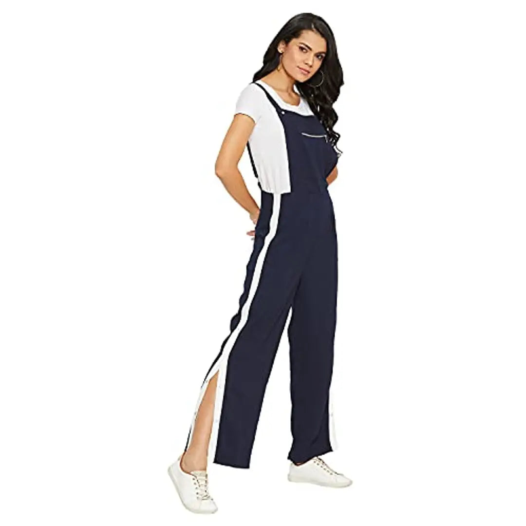 PANIT Women's Solid dungarees with side stripes