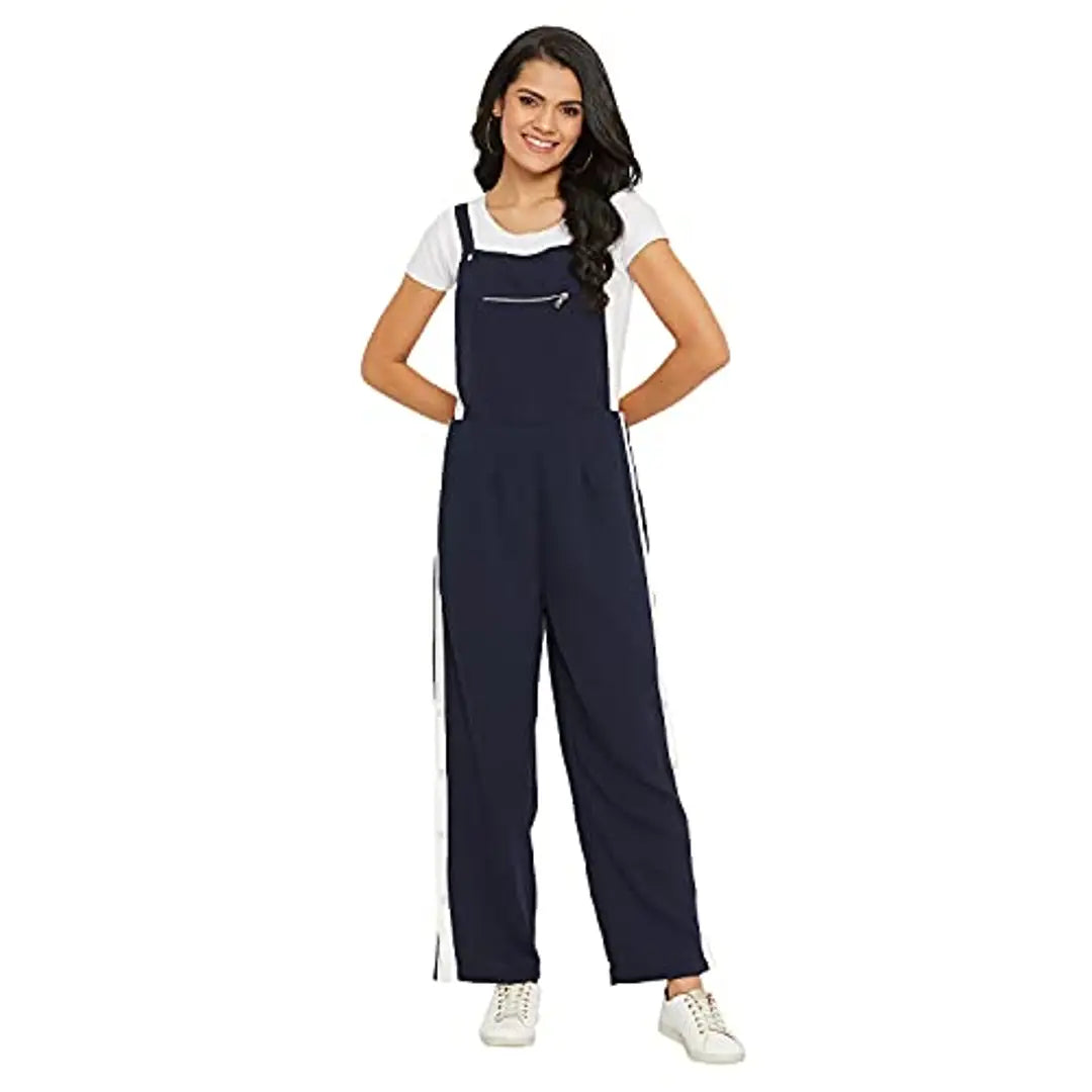 PANIT Women's Solid dungarees with side stripes