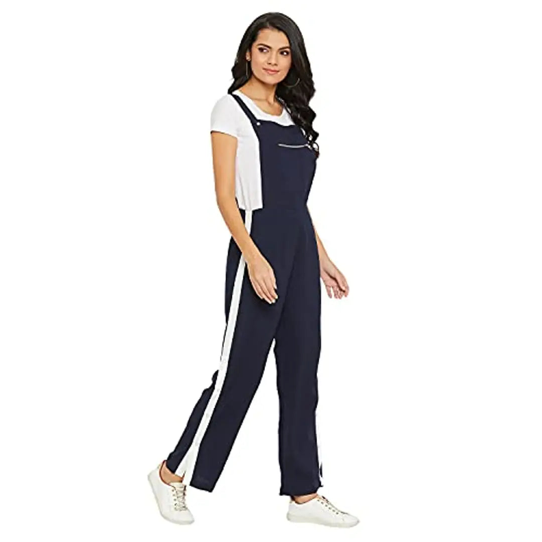 PANIT Women's Solid dungarees with side stripes