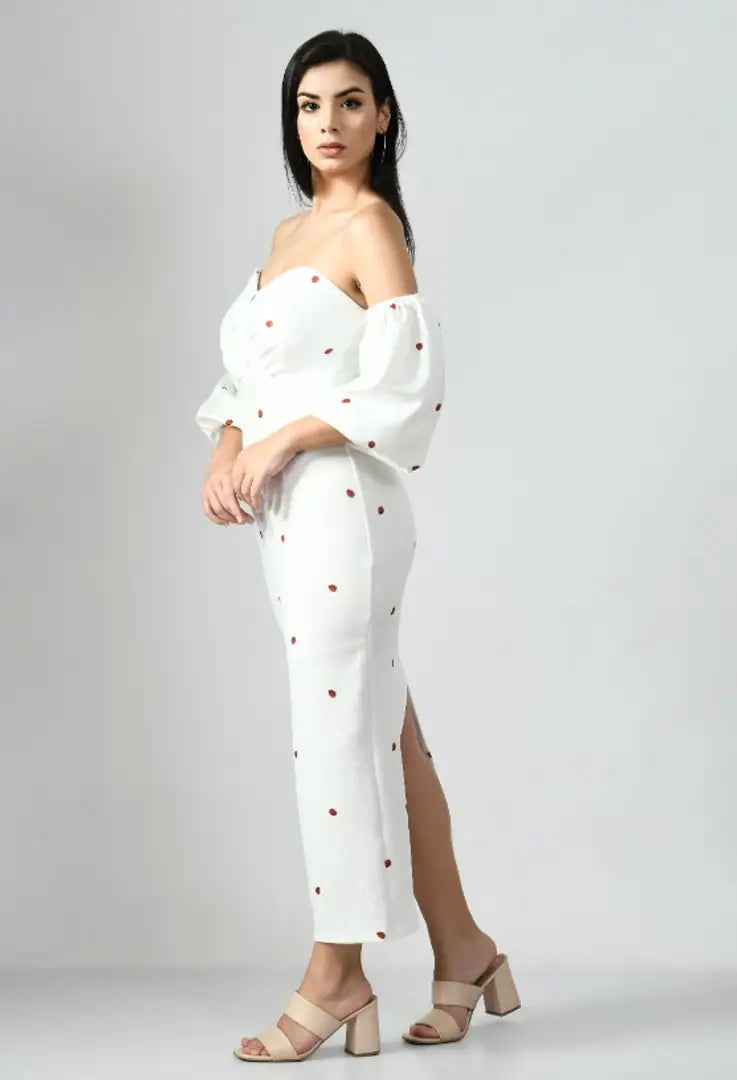 Off Shoulder Dotted Dress