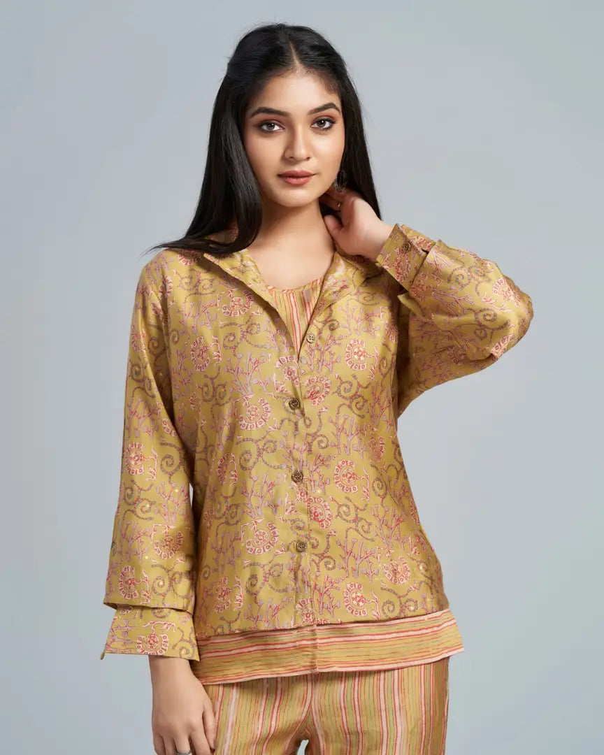 FMH Women's Floral Printed Blazer Top With Pant | Pink Cord-Set/ Three Piece D128