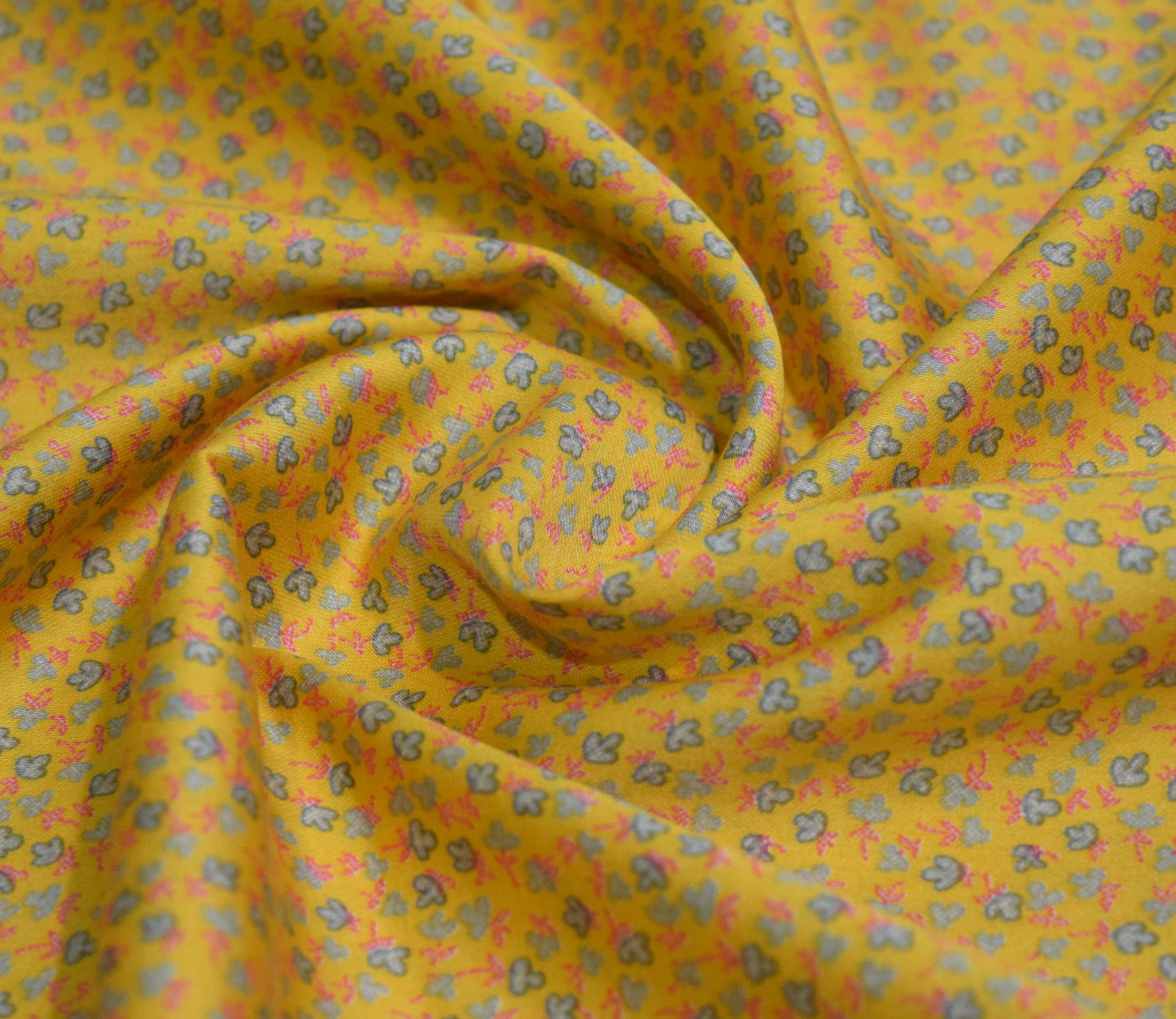 Small Floral Pattern Screen Printed Cotton Satin Fabric Available in Orange , Pink , Blue and Yellow