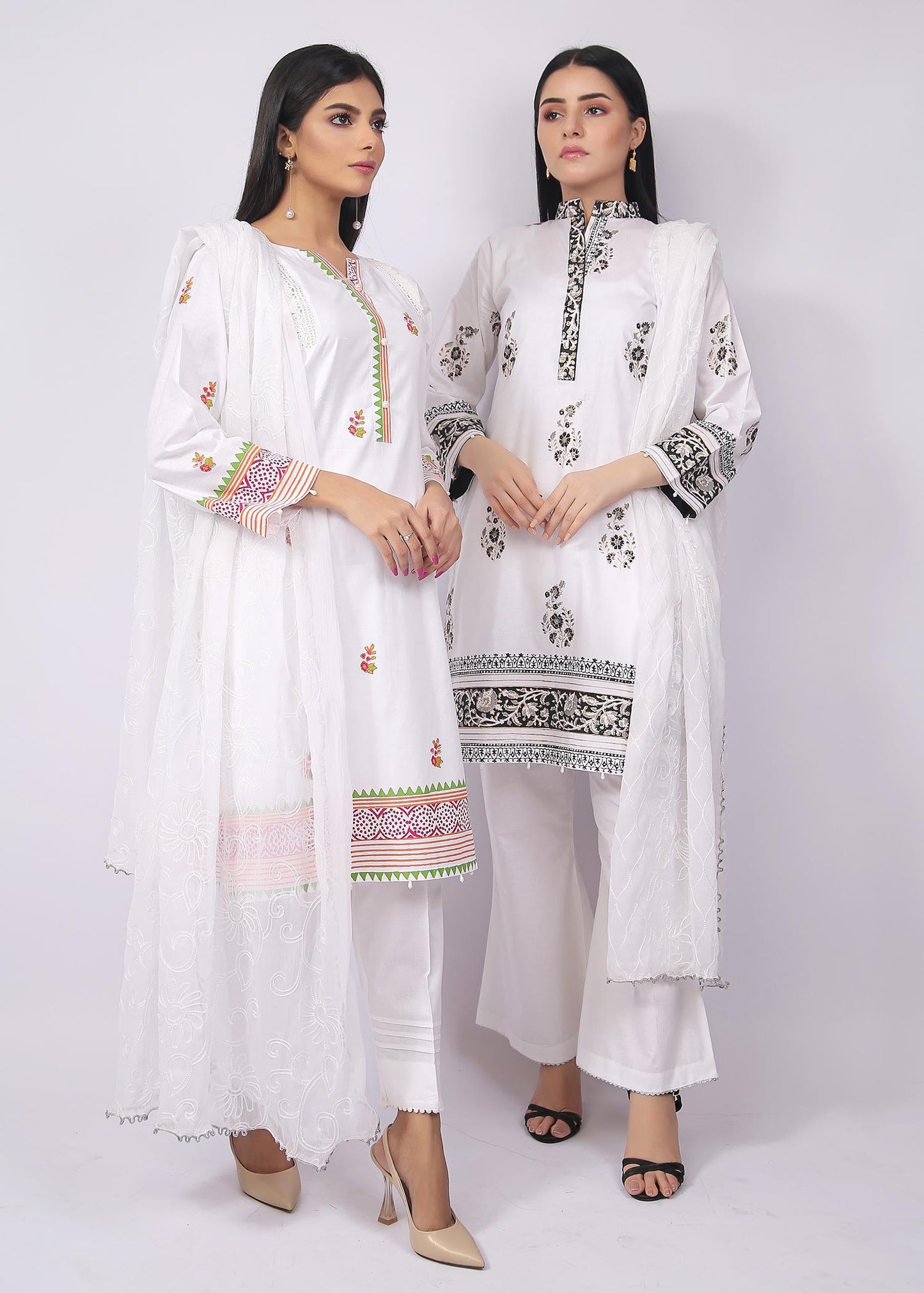 FashionPorters - Unstitched 3 Piece Block Printed Cotton Lawn Bright White Suit SUS22-RY11