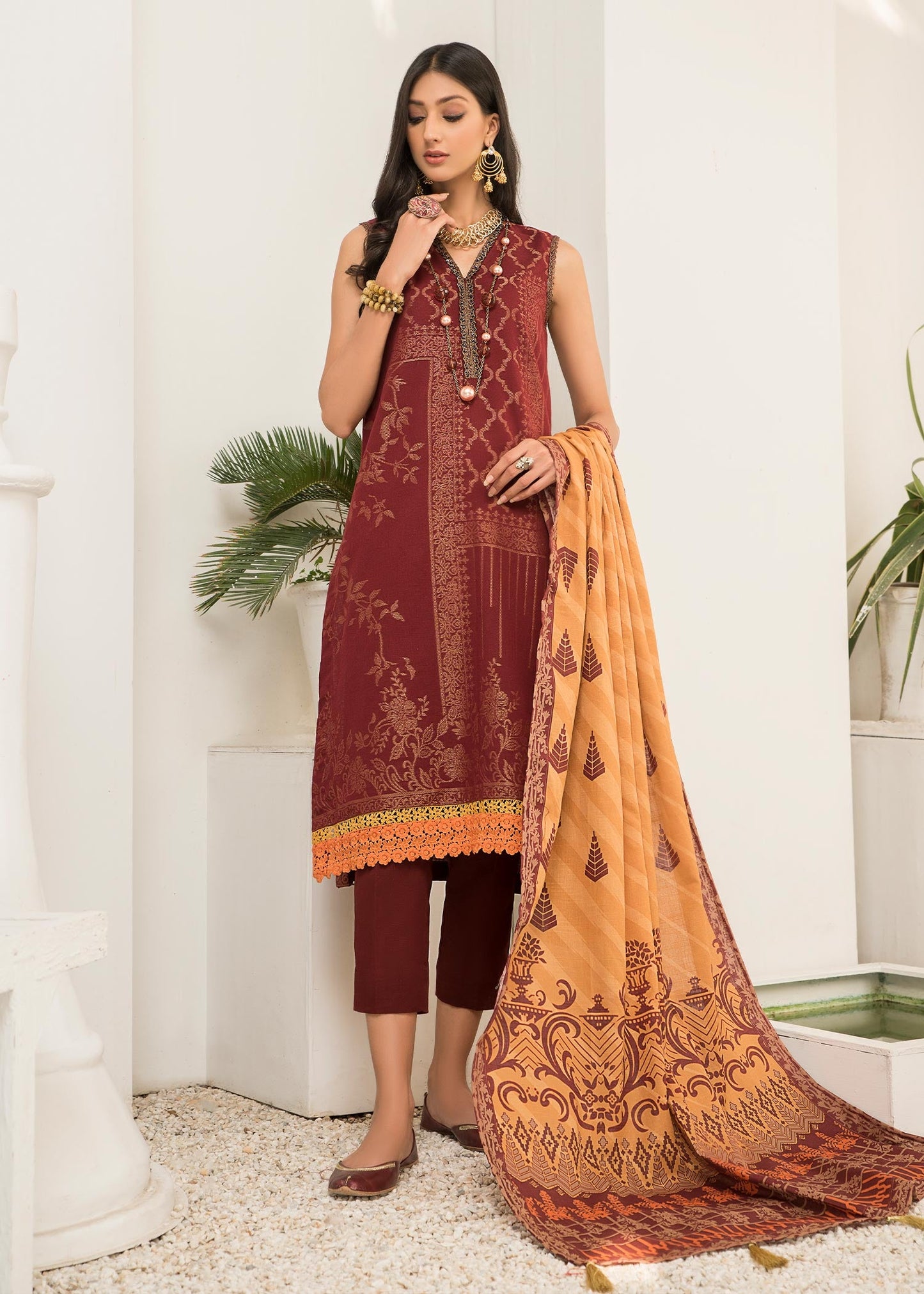 Jacquard - BURGUNDY TWIST Dyed Khaddar Jacquard