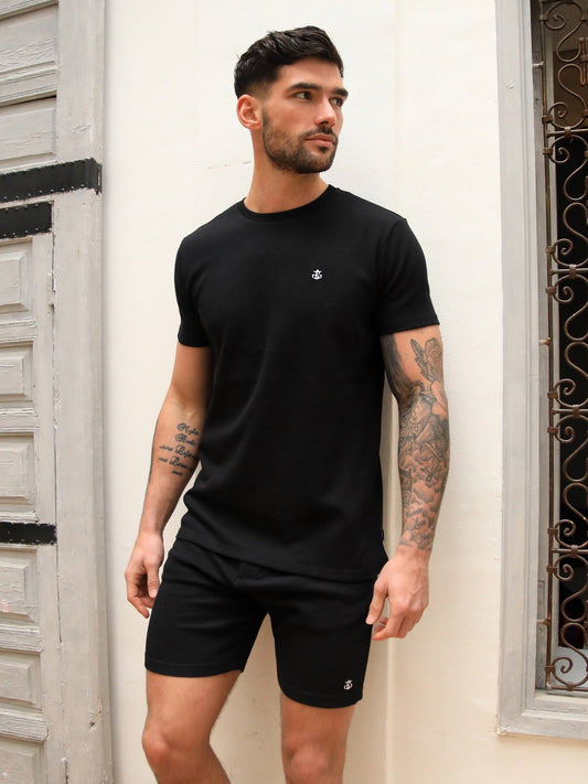 Safi Textured Fitted T-Shirt - Black