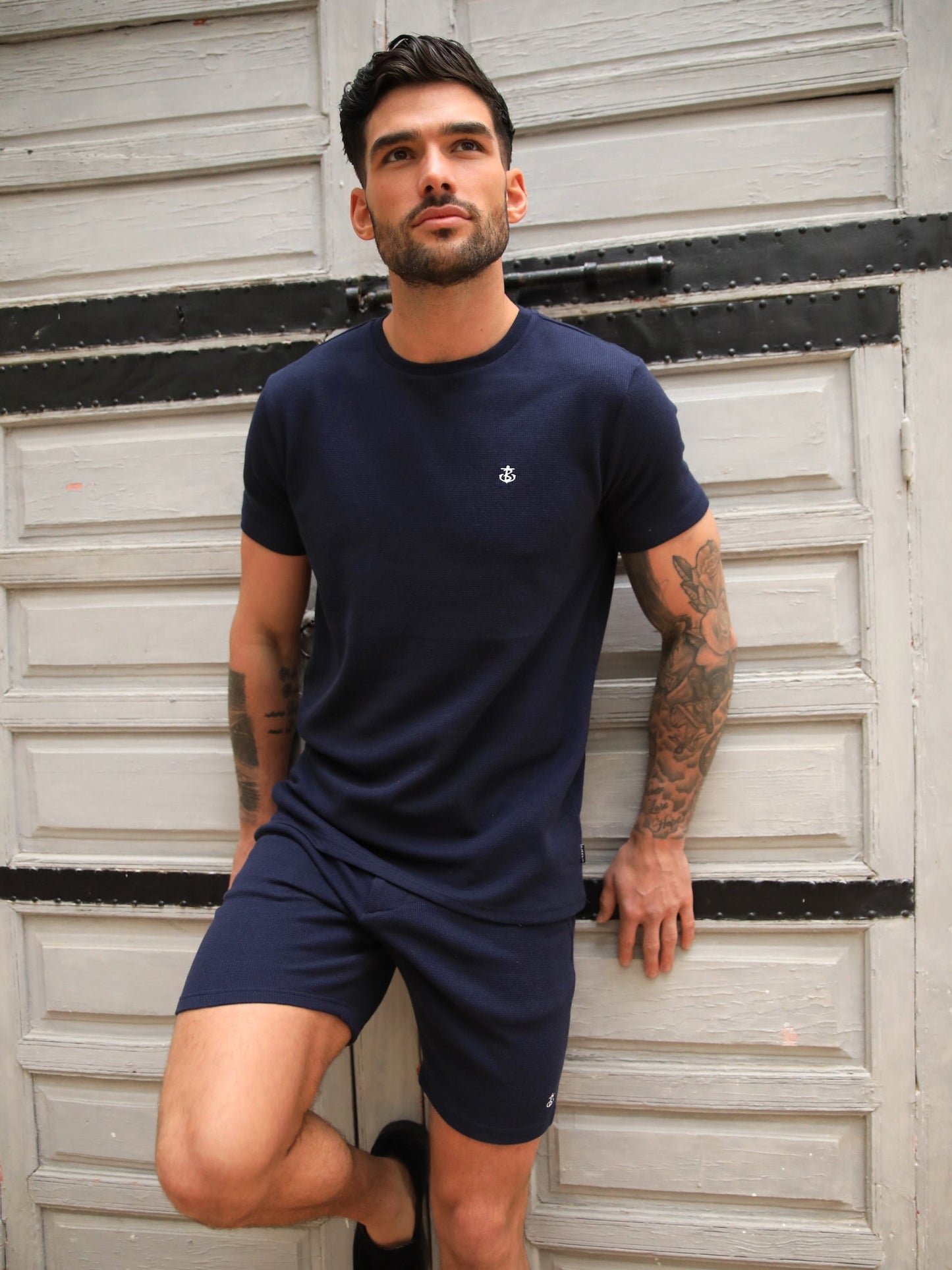 Safi Textured Fitted T-Shirt - Navy