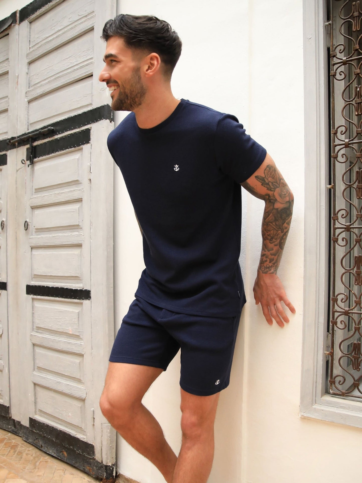 Safi Textured Fitted T-Shirt - Navy