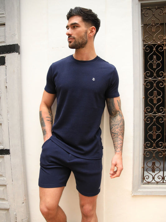 Safi Textured Fitted T-Shirt - Navy