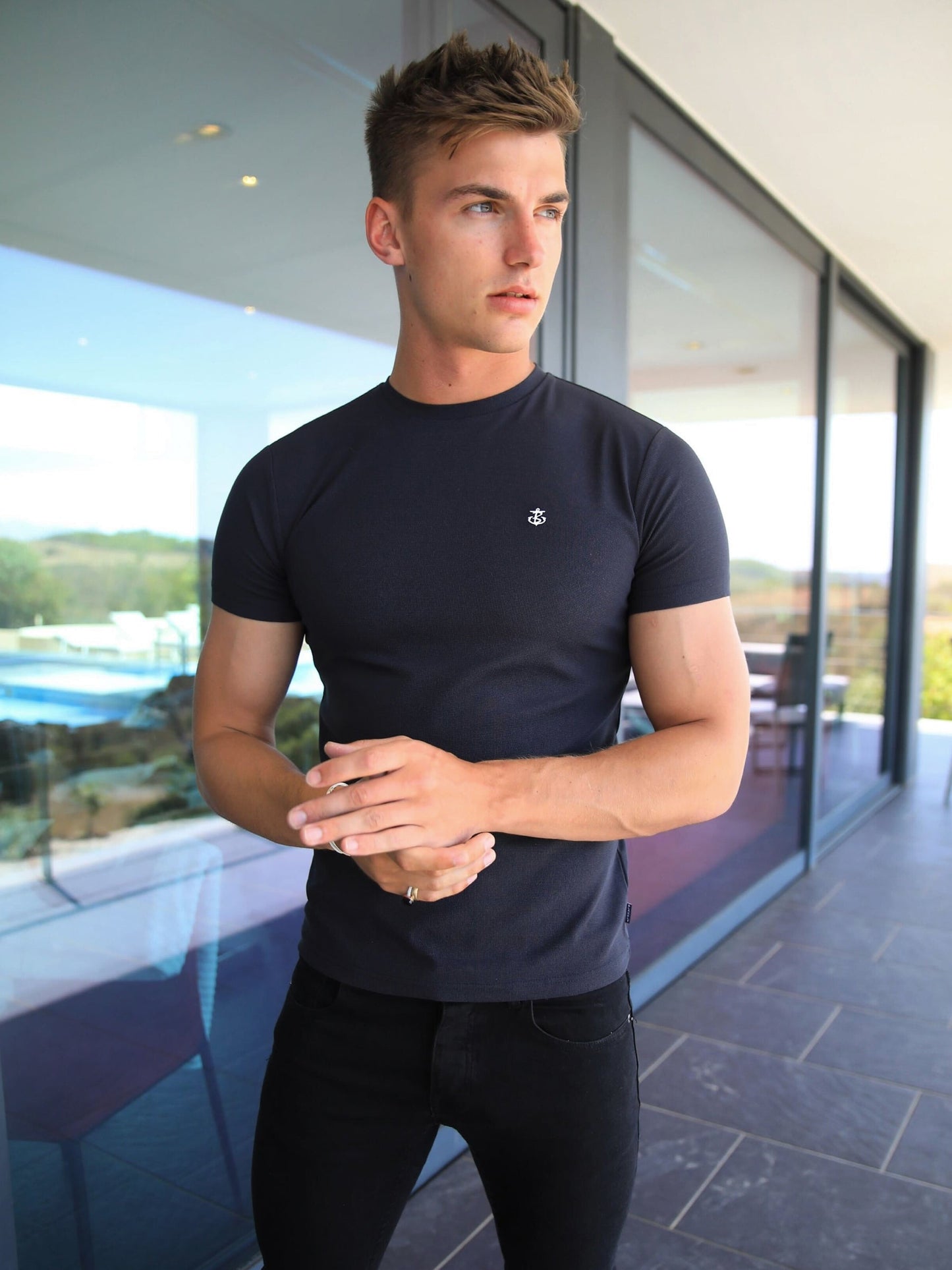 Eli Textured T-Shirt - Navy