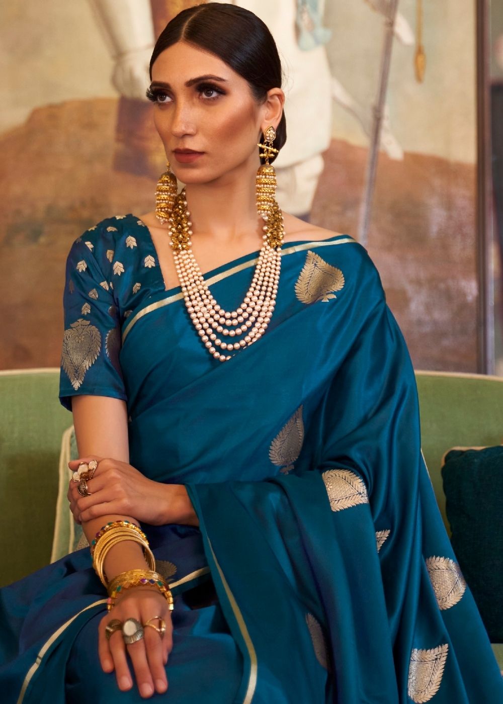 Prussian Blue Zari Butta Woven Banarasi Silk Saree : Top Pick