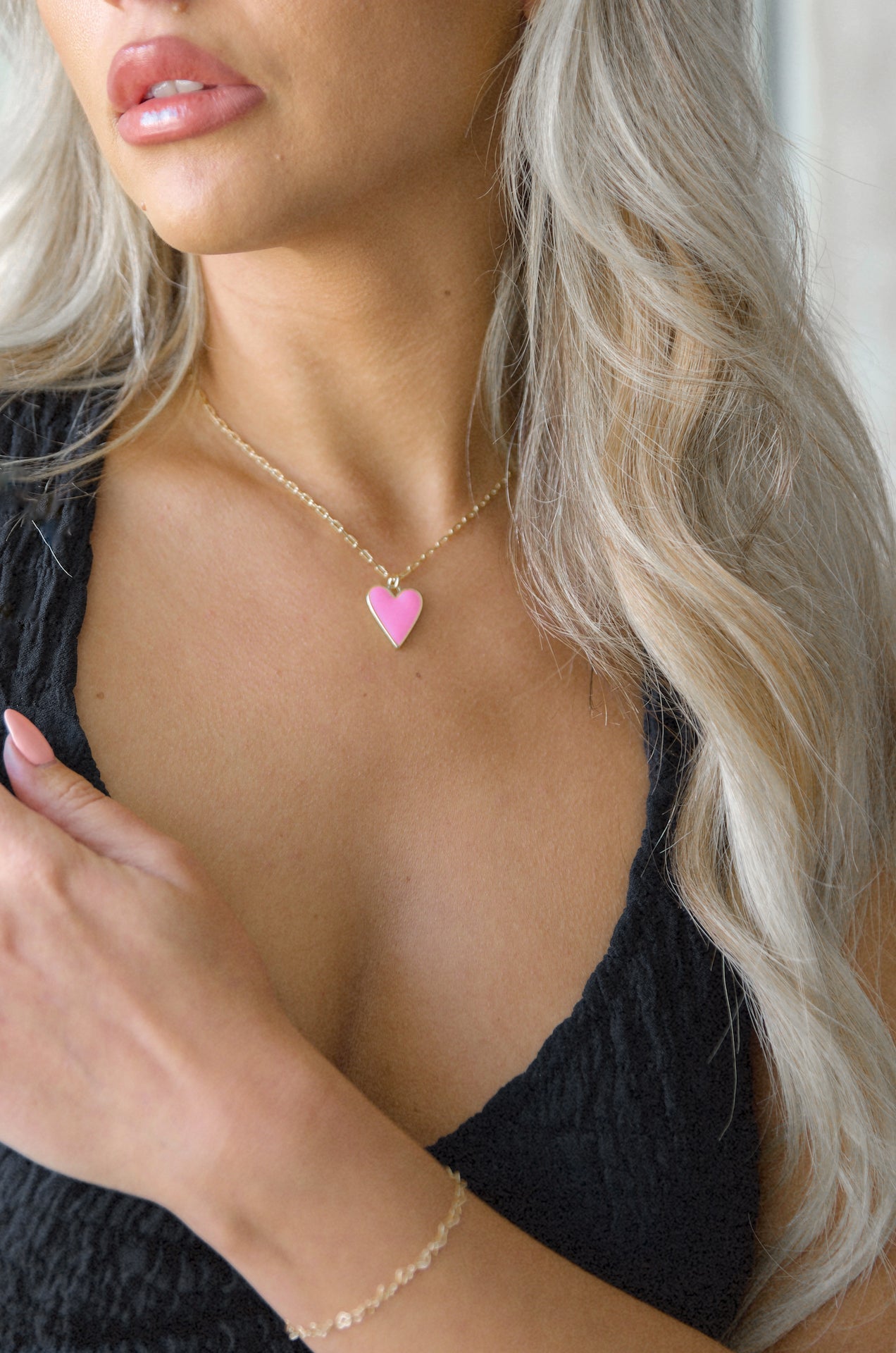 18k Gold Pink Heart Necklace