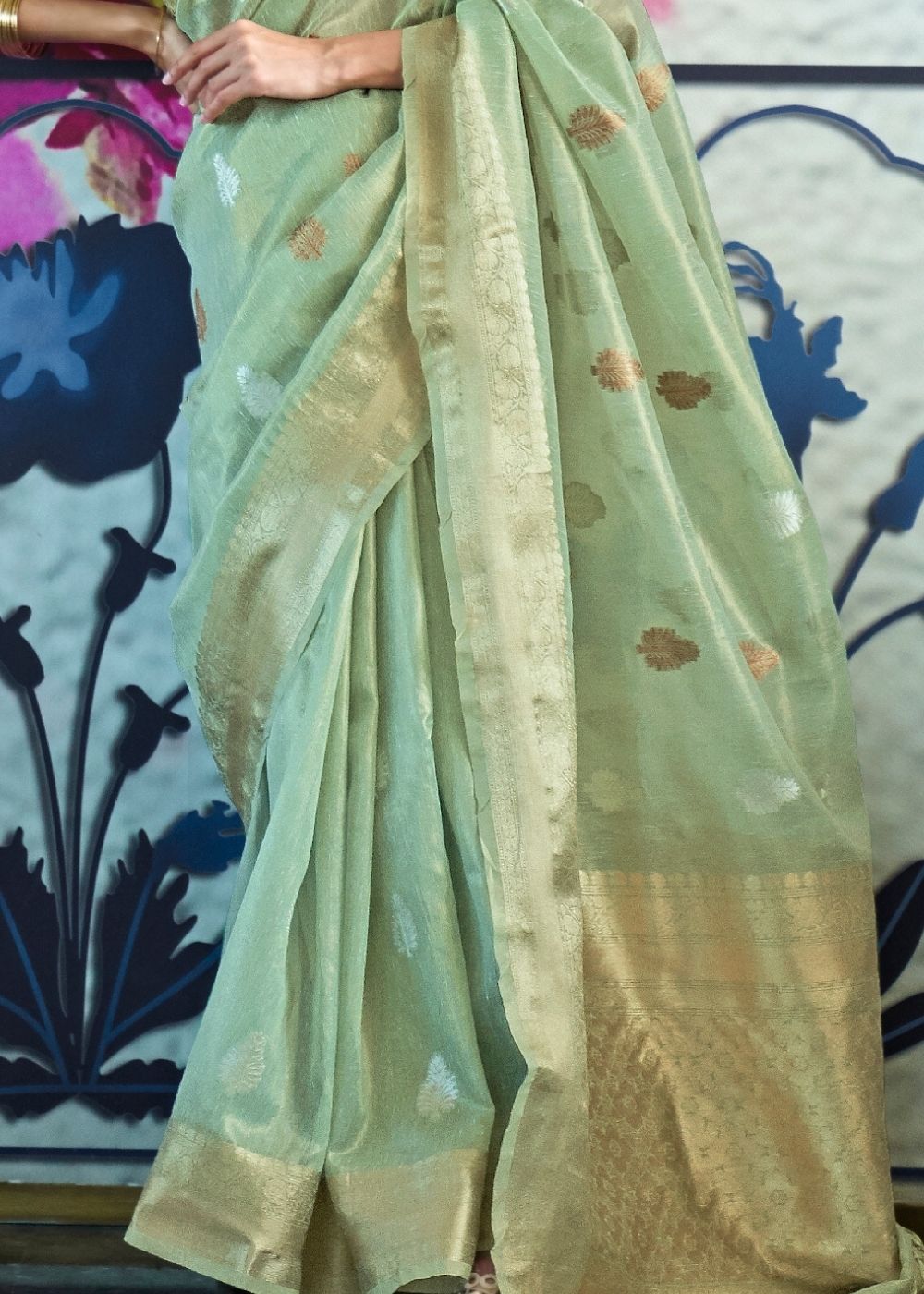 Fern Green Zari Woven Organza Silk Saree