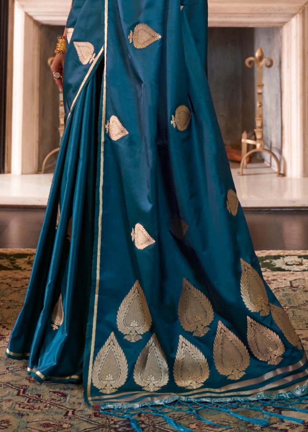 Prussian Blue Zari Butta Woven Banarasi Silk Saree : Top Pick