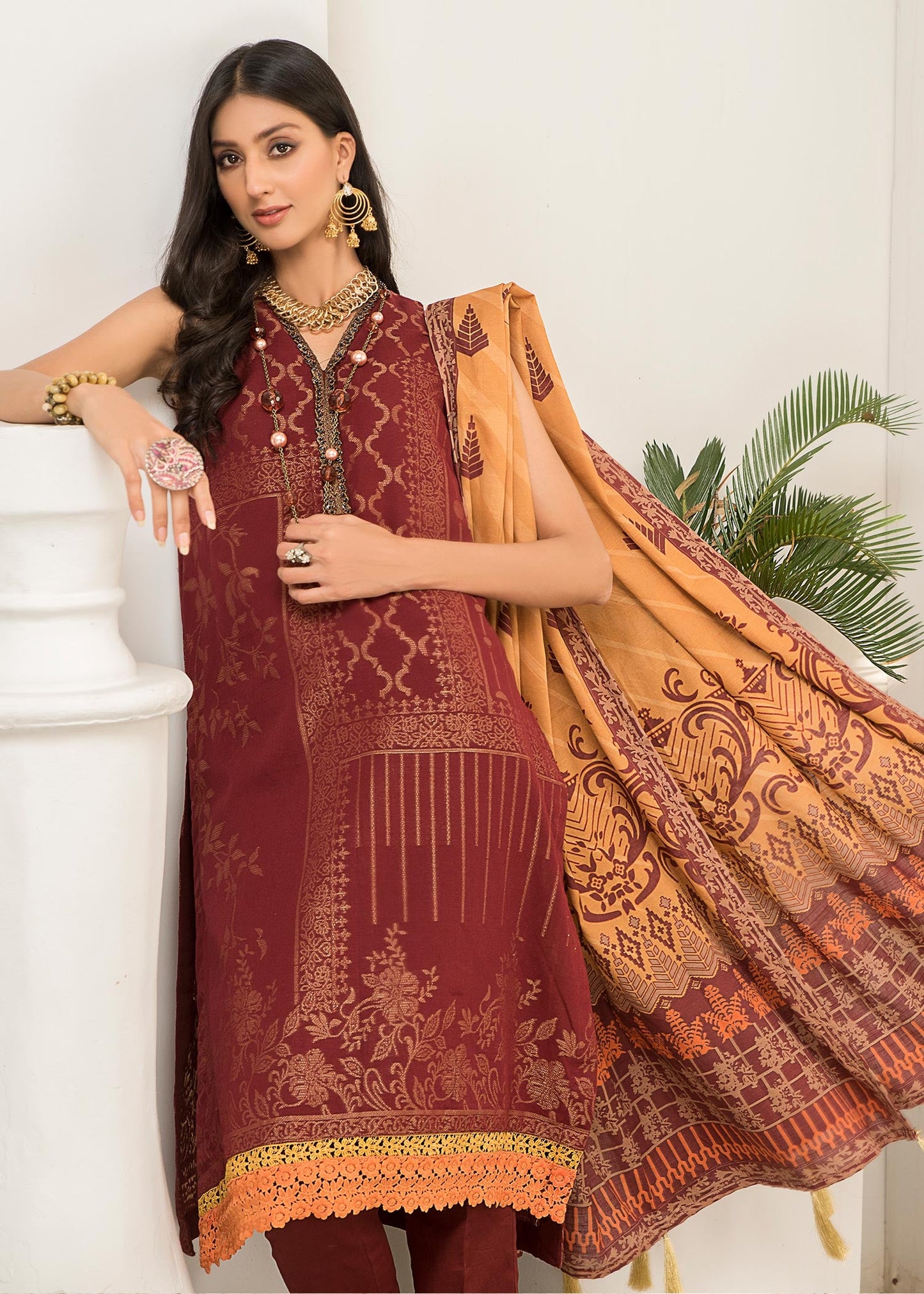 Jacquard - BURGUNDY TWIST Dyed Khaddar Jacquard