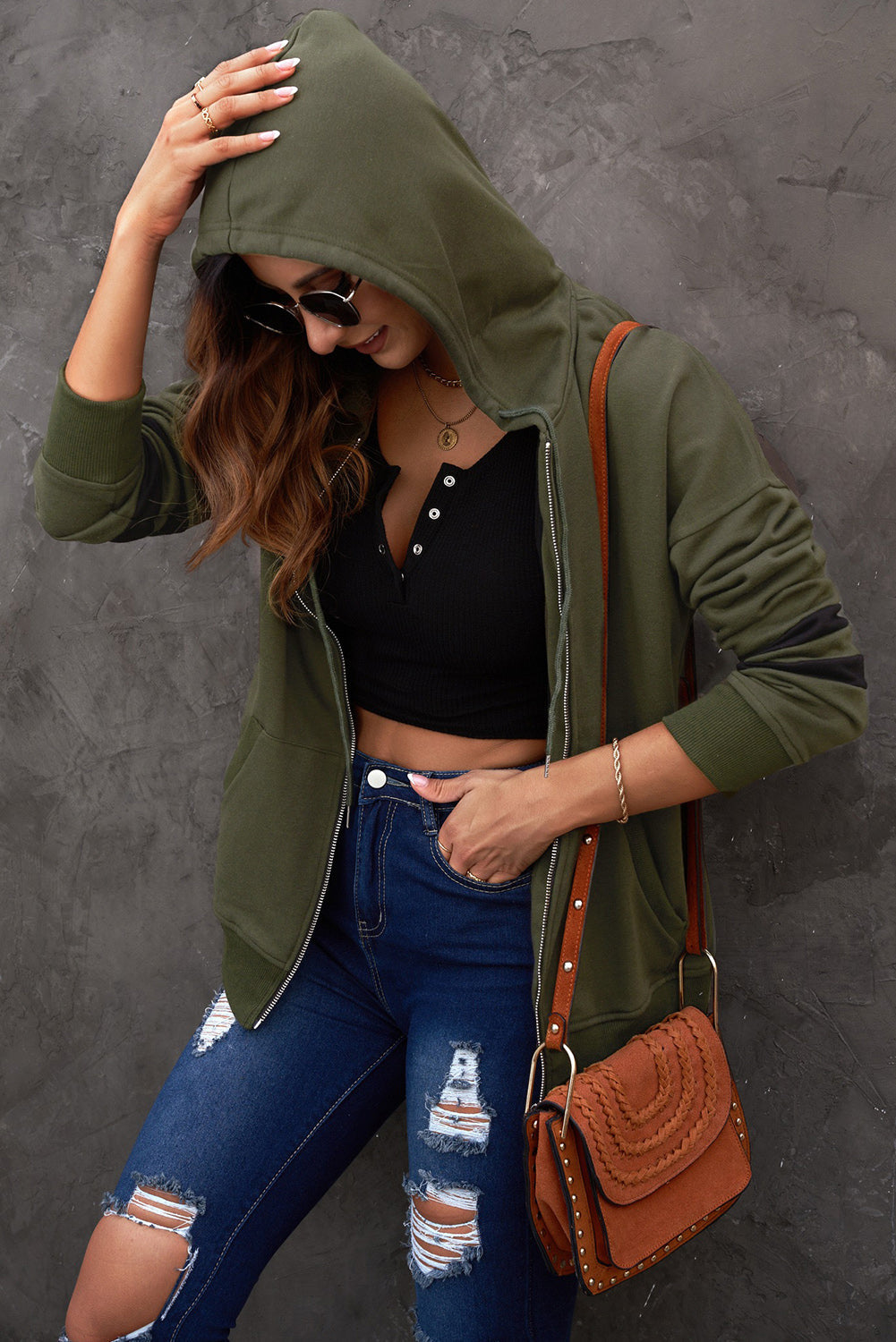 Striped Drop Shoulder Hooded Jacket with Pockets