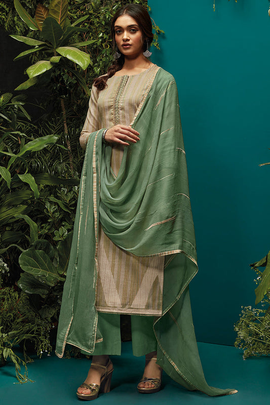 Woven Jacquard Embroidered Top With Chiffon Solid Dupatta