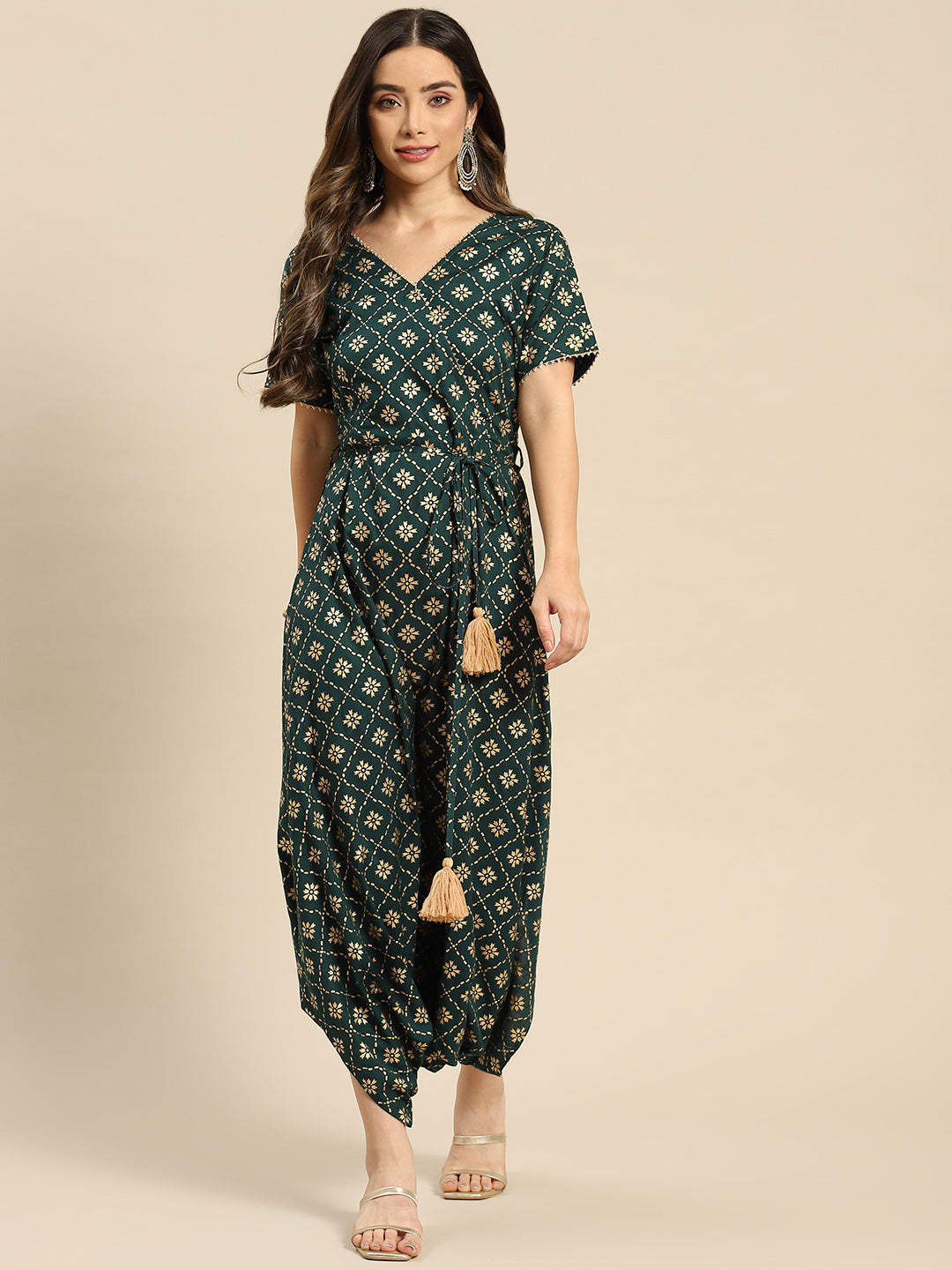 Overlap neck dhoti jumpsuit