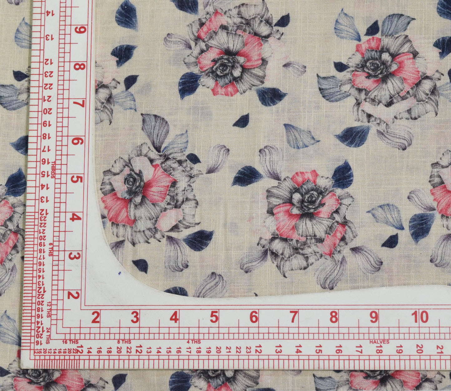 Floral Pattern Digital Printed Cotton Slub Fabric Available in Beige , Pink and Grey