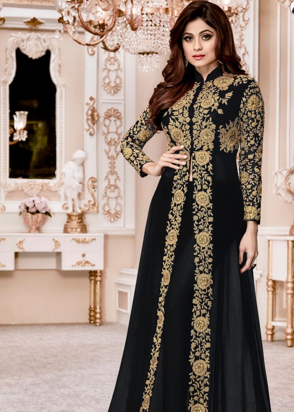 Midnight Black Georgette Embroidered Anarkali Suit