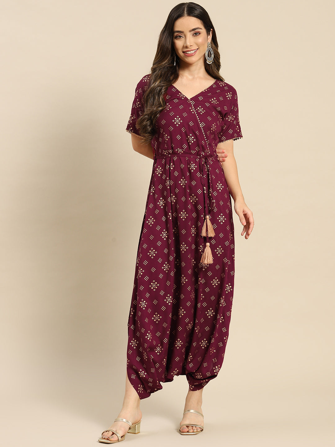 Overlap neck dhoti jumpsuit