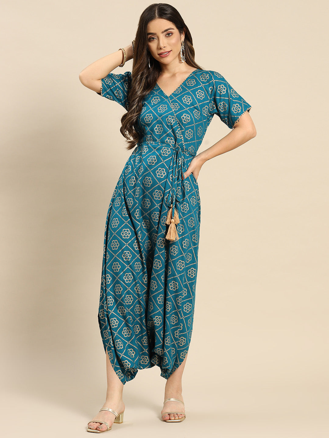 Overlap neck dhoti jumpsuit