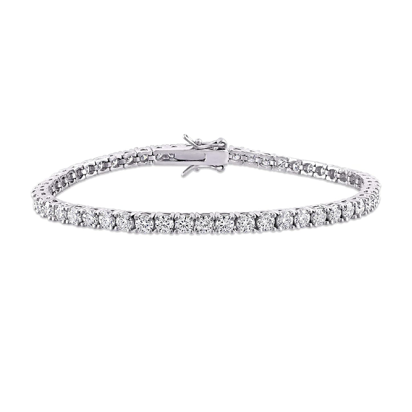 18k White Gold Plate Tennis Bracelet 6 Carat TW Round Shape Created Moissanite