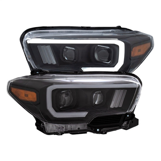 ANZO 2016-2021 Toyota Tacoma Projector Headlights w/ Plank Style Switchback Black w/ Amber
