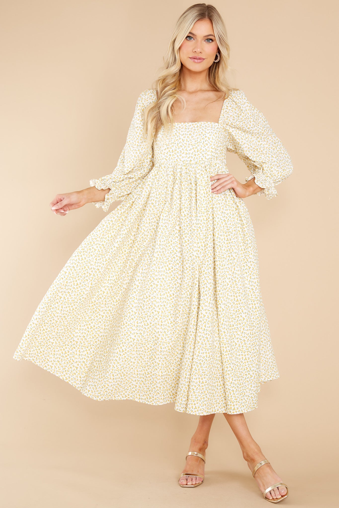 Enjoy The Scenery Yellow Floral Print Midi Dress