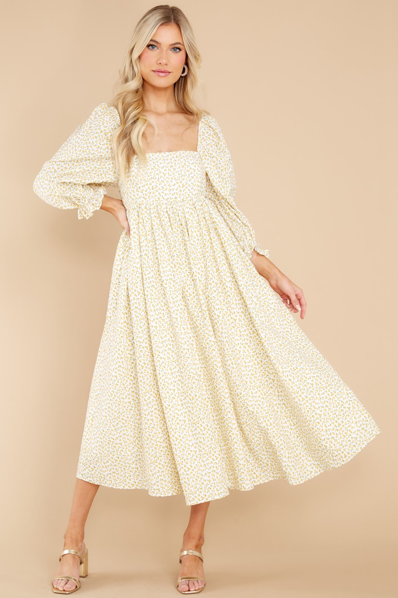 Enjoy The Scenery Yellow Floral Print Midi Dress