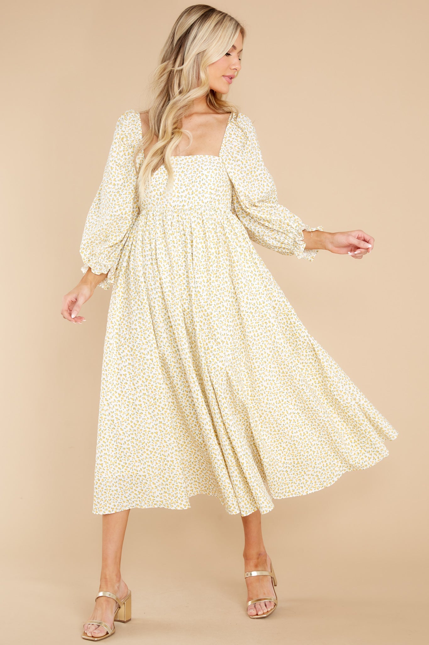 Enjoy The Scenery Yellow Floral Print Midi Dress