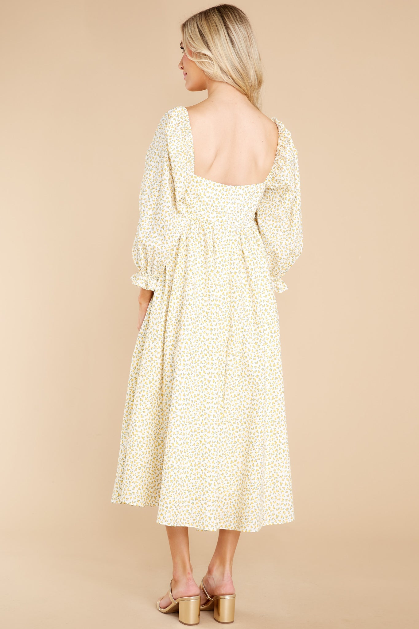 Enjoy The Scenery Yellow Floral Print Midi Dress