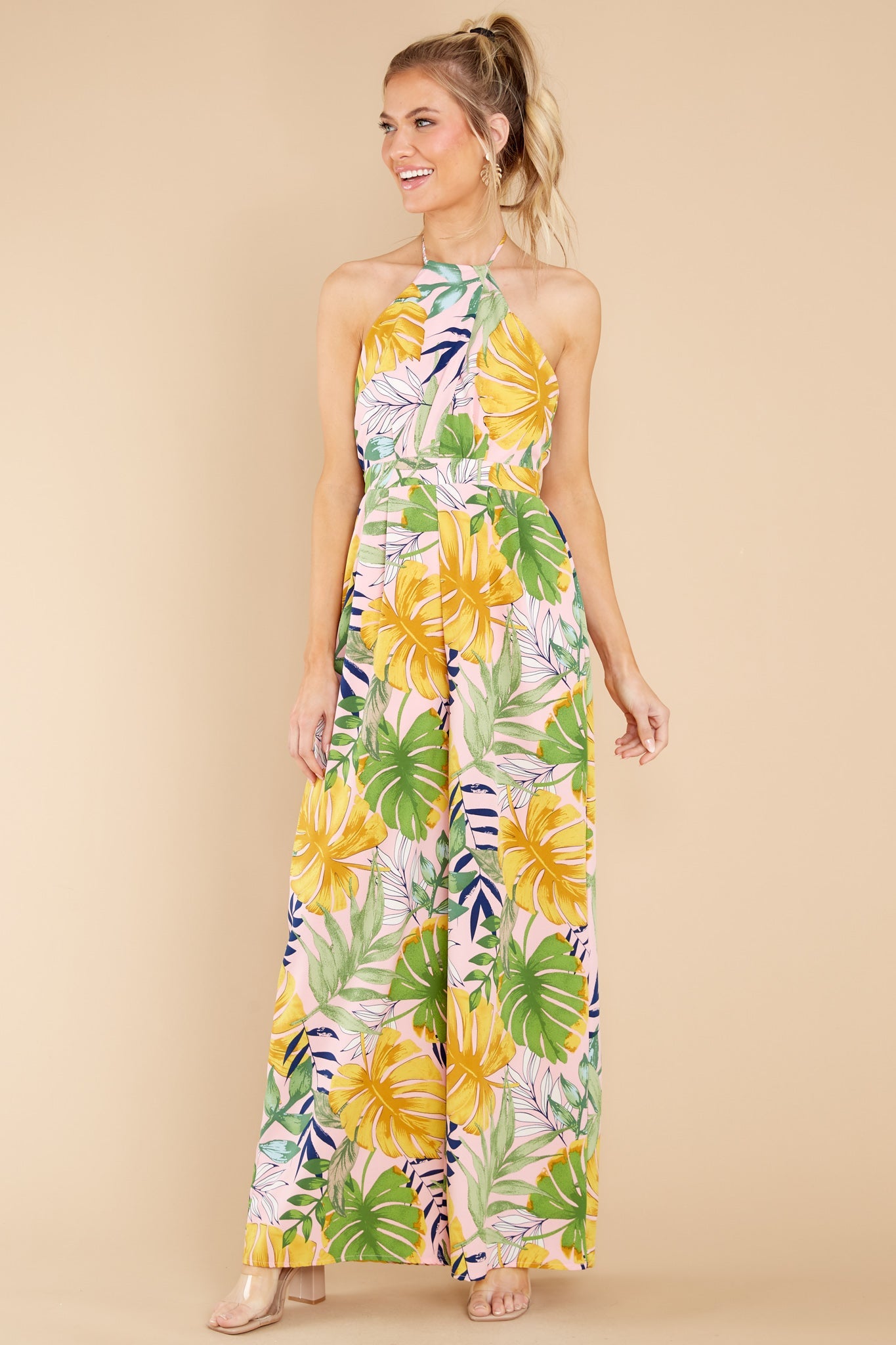 A New Leaf Pink Multi Tropical Print Jumpsuit