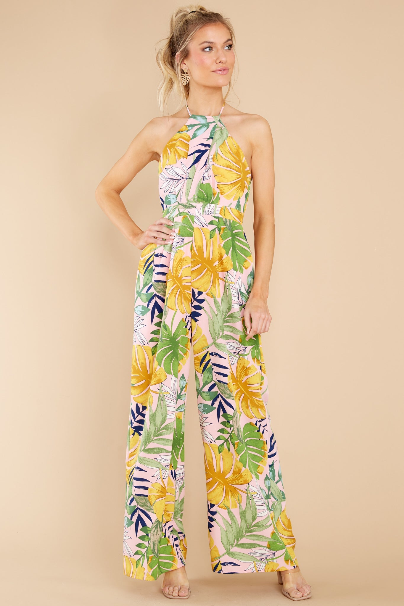 A New Leaf Pink Multi Tropical Print Jumpsuit