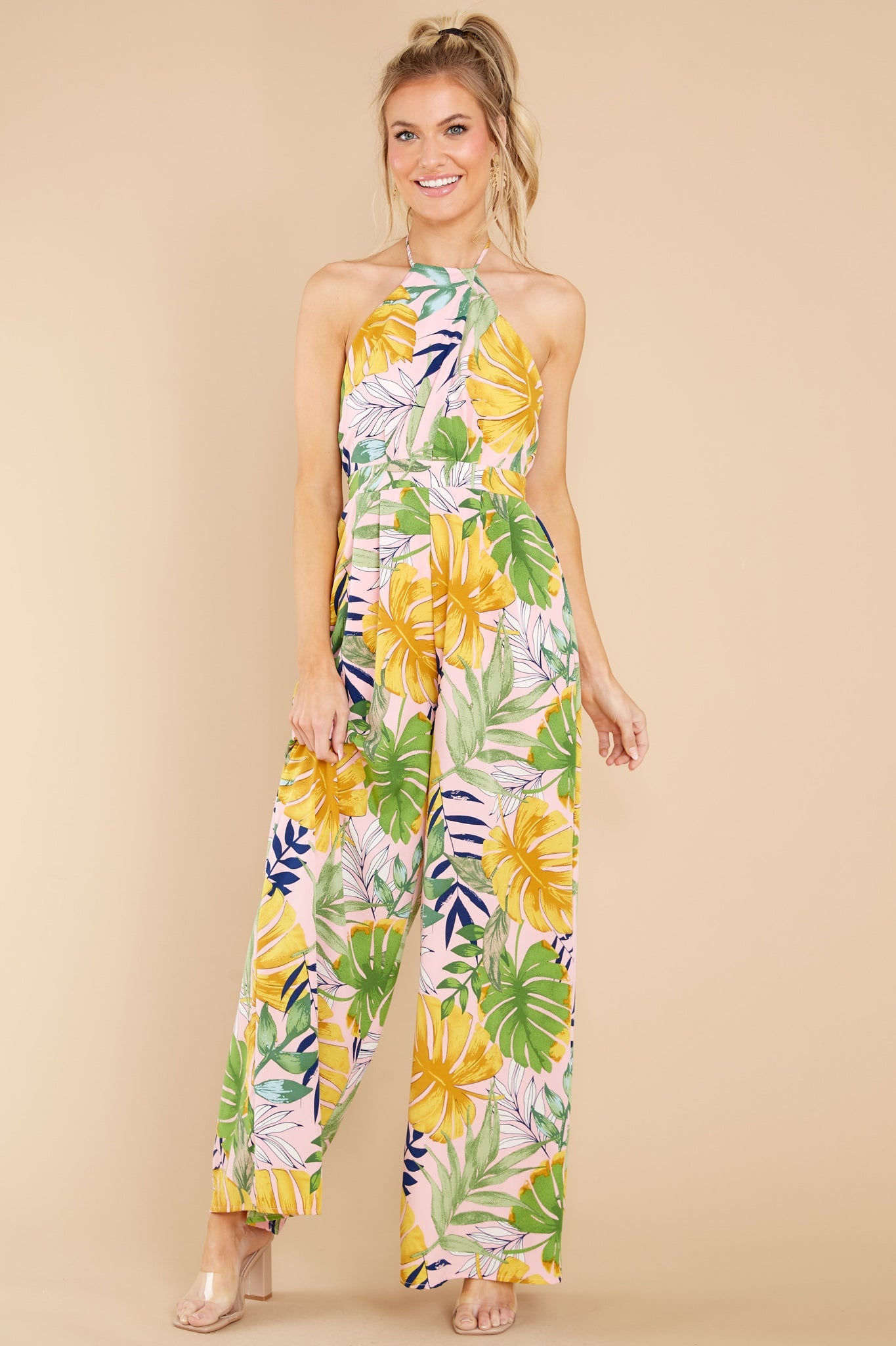 A New Leaf Pink Multi Tropical Print Jumpsuit