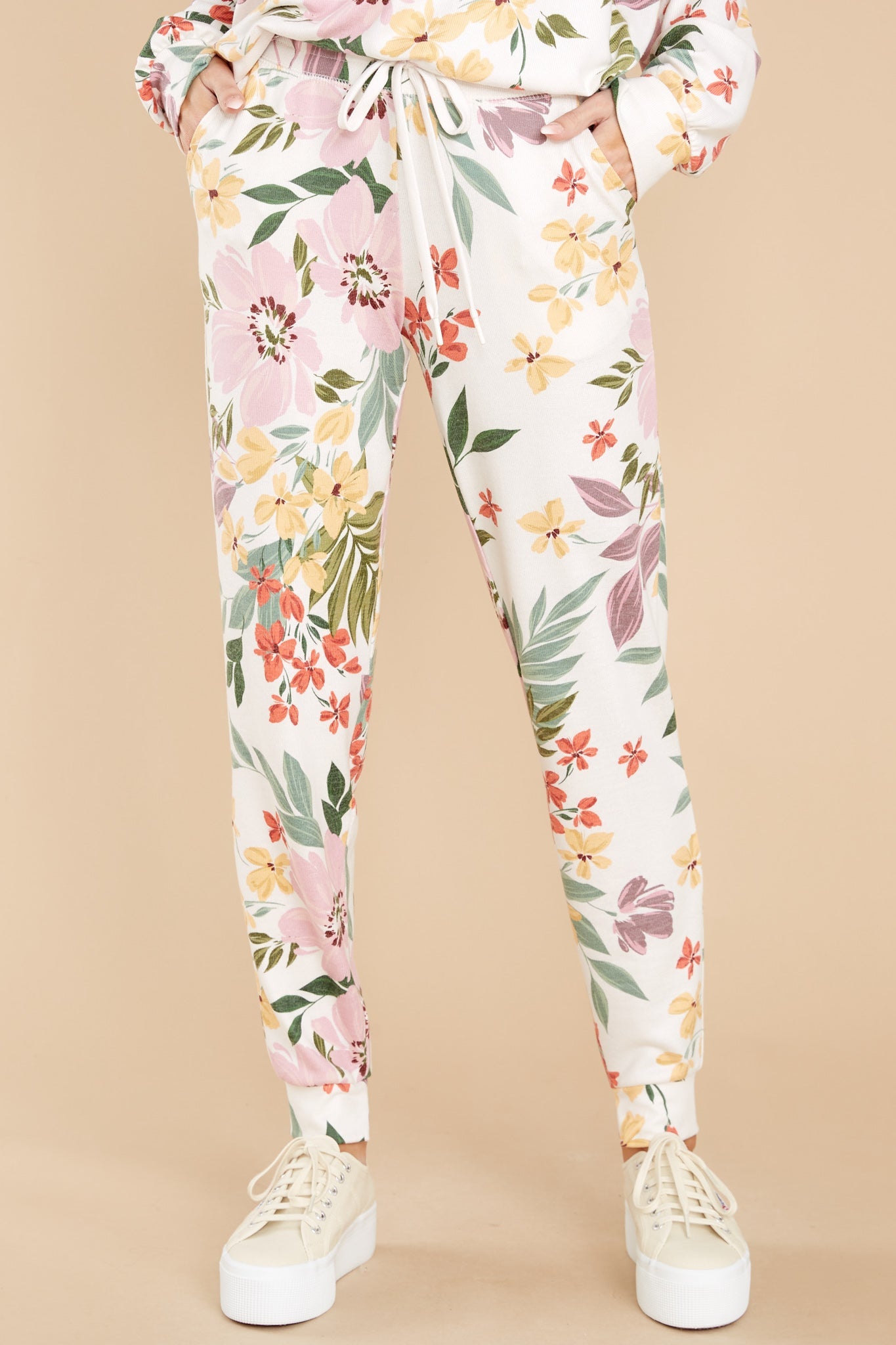 Carefree Living Ivory Multi Floral Joggers