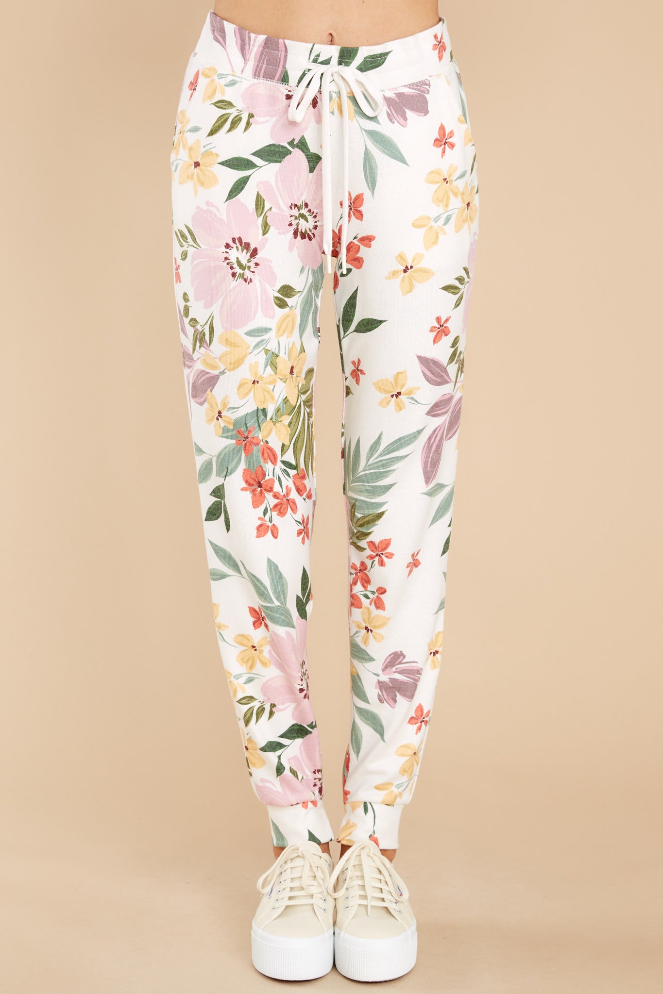 Carefree Living Ivory Multi Floral Joggers